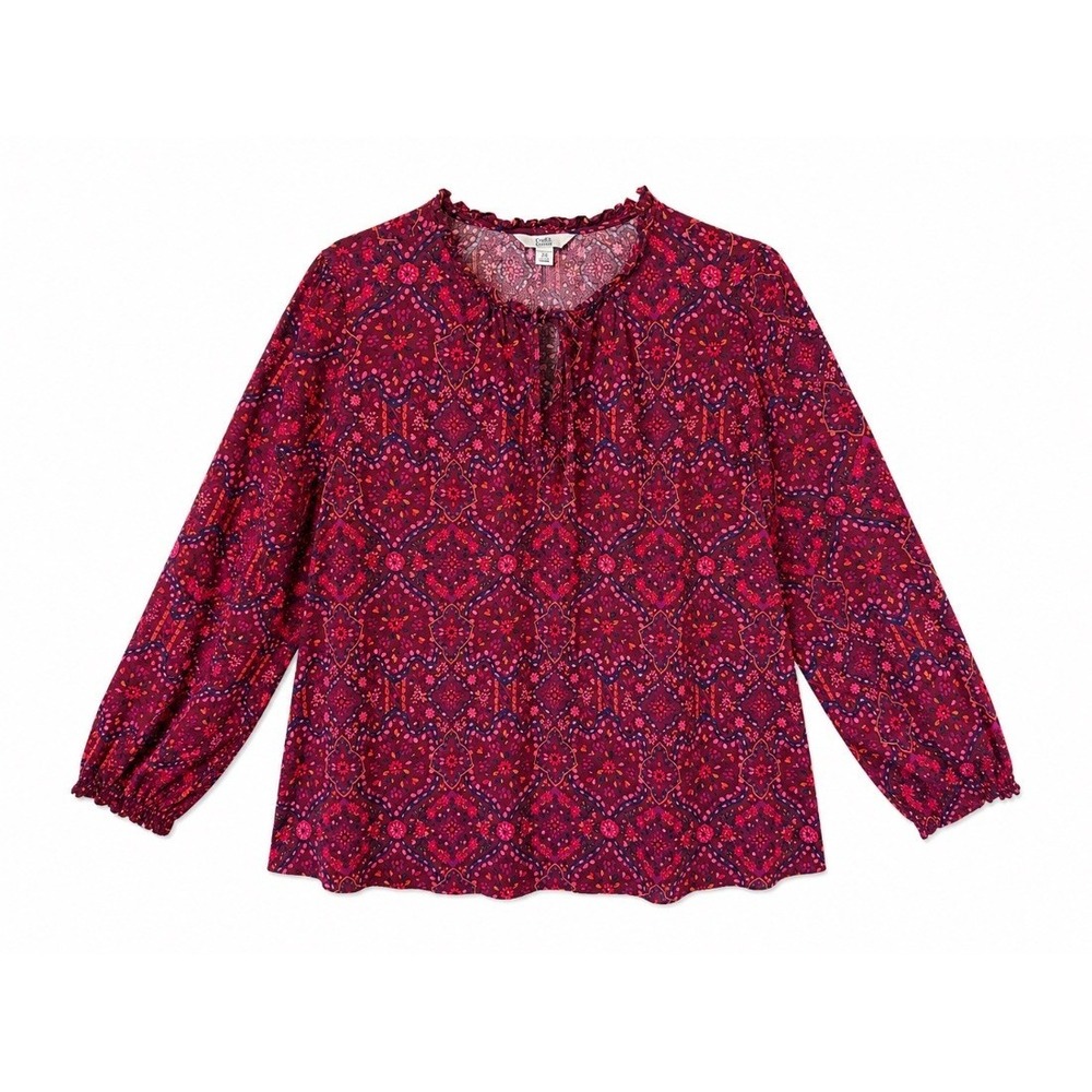 Croft Barrow Womens Plus 2X Blouse Top Burgundy Floral Print 100% Rayon Boho